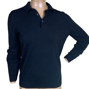 H&M 100% Merino Wool Rugby Polo Shirt Sweater Pullover Long Sleeve M Black #332H